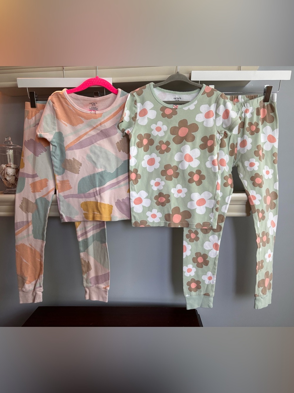 Carter's Pastel Abstract & Green Floral Two-Piece Pajama Sets